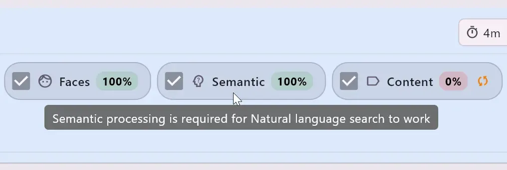 Ecran des repertoires ClipCatalog montrant une file de retraitement pour la recherche en langage naturel et la preparation de la recherche semantique.