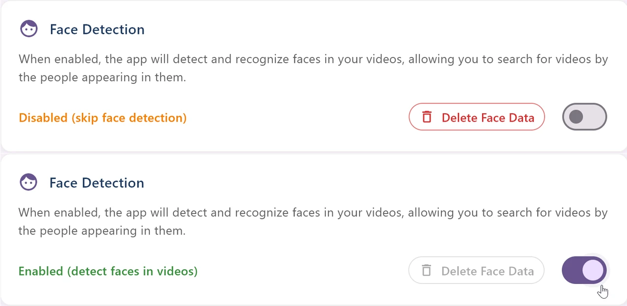 Controlo visível sobre a deteção facial