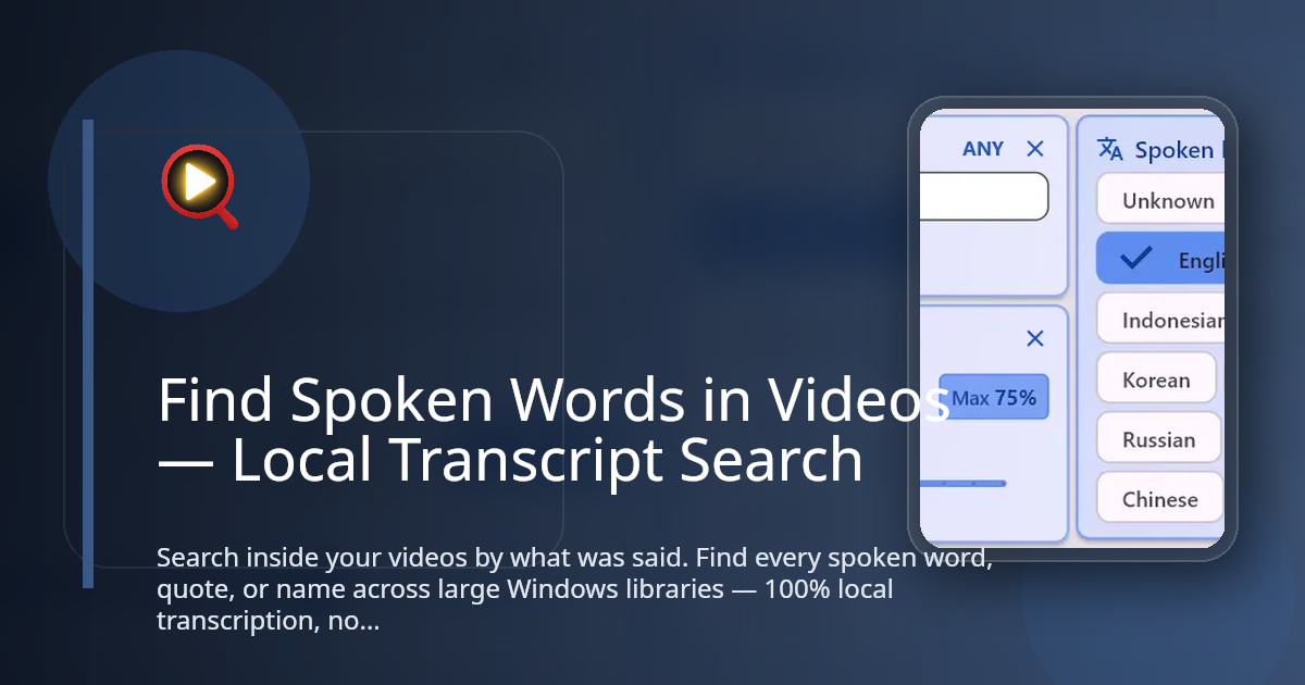 Find Spoken Words in Videos — Local Transcript Search — ClipCatalog